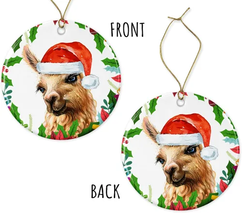 Vista 3 de OystersPearl Adorno de alpaca - Wendy - Decoración de Navidad colgante de cerámica - Adorno de Navidad de alpaca - Adorno de alpaca Santa - Adorno