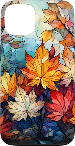 Vista 6 de iPhone 15 Otoño hojas de arce vitrales estilo abstracto caso