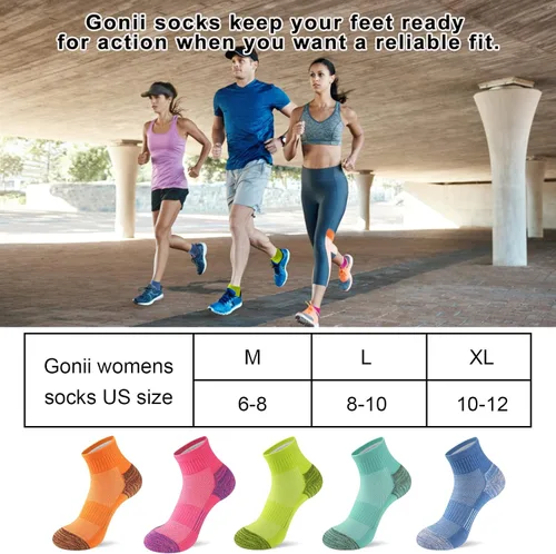 Vista 7 de Gonii Calcetines tobilleros para mujer, atléticos, gruesos, acolchados, para correr, senderismo, corte bajo, 5 pares