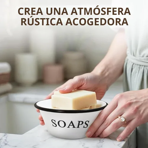 Vista 5 de Enamelware, tazón para jabones con orilla en negro