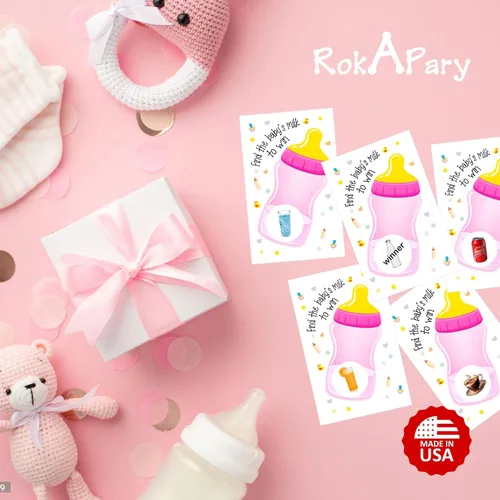 Vista 6 de RokAPary Find The Babys Milk Scratch Off Game, It's a Girl Baby Shower Fácil de jugar juegos tontos, idea divertida, actividad rompehielos. Tarjetas