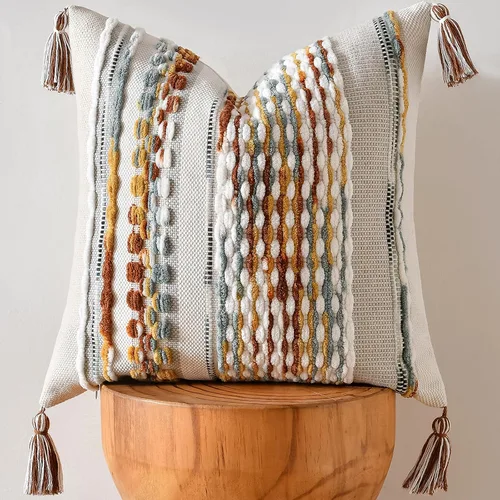 Vista 15 de AmHoo - Fundas de almohada de 18 x 18 pulgadas con borlas, fundas de almohada decorativas tejidas con textura de chenilla estilo boho para sofá