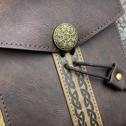 Vista 5 de HiiFeuer Bolso de cinturón de cuero sintético medieval vintage, bolso de cintura retro de la edad media, paquete lateral portátil para LARP Ren