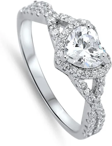 Vista 2 de Elige tu color. Anillo de compromiso de plata fina con diseño de corazón y halo Claro