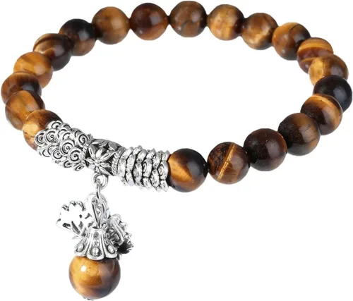 Vista 2 de SUNYIK Pulsera elástica de piedra redonda hecha a mano para mujeres y hombres, hilo de 7 pulgadas