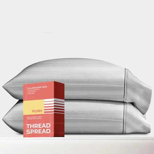 Vista 10 de Thread Spread Fundas de Almohada de Algodón Egipcio 100% Tamaño Estándar/Queen Juego de 2 - Fundas de Almohada Beige Satén de Lujo con Cuenta