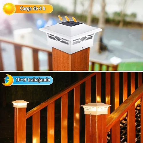 Vista 3 de VOLISUN - Faroles solares para poste: paquete de 2 luces para exteriores, para cubierta, con casquillo blanco, resistente al agua, 2 modos