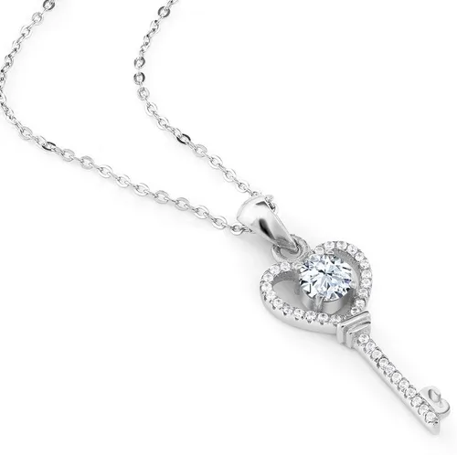 Vista 60 de Gem Stone King Collar con dije de llave de corazón para mujer, plata de ley 925, piedra natal de piedras preciosas, redondo de 0.197 in, con cadena