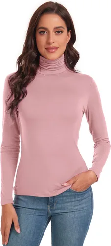Vista 2 de ACIEMR Camisetas de cuello alto para mujer, casuales, ligeras, ajustadas, de manga larga, de capa base