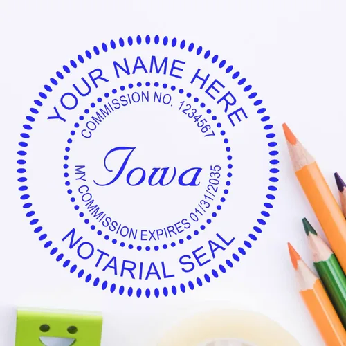 Vista 4 de MaxLight IA - Sello de notario para notario público de Iowa, sello de notario redondo, impresión de 1-5/8 pulgadas, disponible en 5 colores de tinta