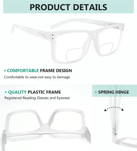 Vista 5 de Eyekepper Gafas de lectura fotocrómicas de transición de gran tamaño con marco grande transparente +4.0 Claro