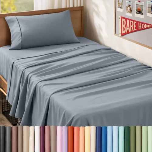 Vista 119 de Bare Home Juego de Sábanas Twin - Sábanas de Cama de Microfibra Ultra-Suave 1800 - Doble Cepillado - Bolsillos Profundos - Ajuste Fácil - Extra
