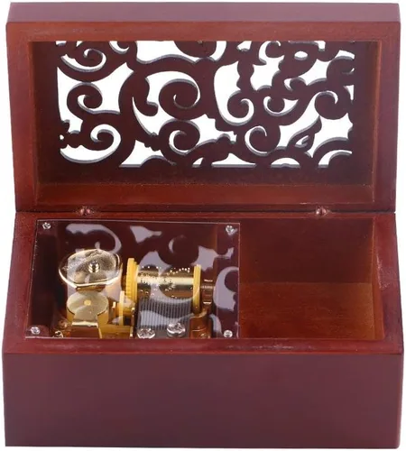 Vista 3 de Walfront Caja de música de madera hueca en miniatura caja de música de 18 notas caja de maquillaje y joyero regalo para decoración del hogar oropara