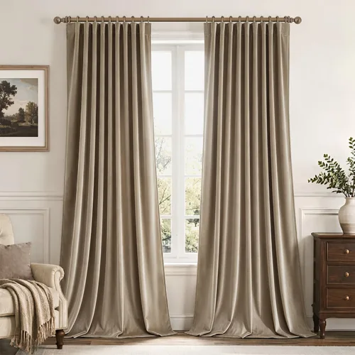 Vista 28 de MIULEE Cortinas opacas plisadas de terciopelo beige