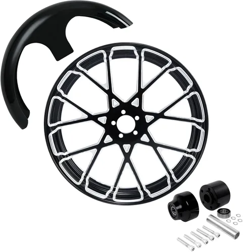 Vista 106 de TCMT Llanta de rueda delantera de 21", buje de rueda de brida de doble disco con guardabarros delantero negro sin pintar, compatible con modelos