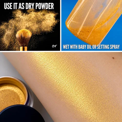 Vista 3 de Polvo resaltador facial y corporal Mynena Warm Gold Suave, rocío, iluminador