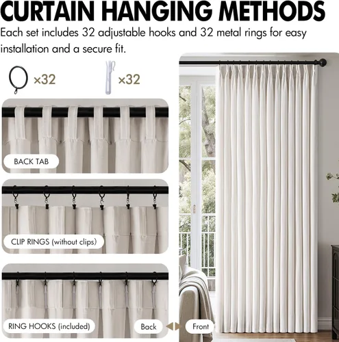 Vista 8 de MIULEE Juego de 4 paneles de cortinas plisadas de lino de 40 x 84 pulgadas Beige Blanco