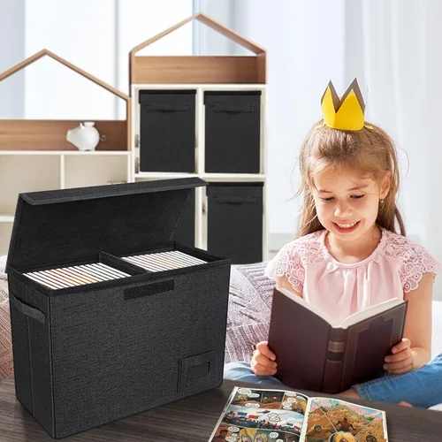 Vista 7 de YSCare Paquete de 2 cajas de almacenamiento de cómics, estuche plegable para cómics con divisores y asas de transporte, caja corta de cómic