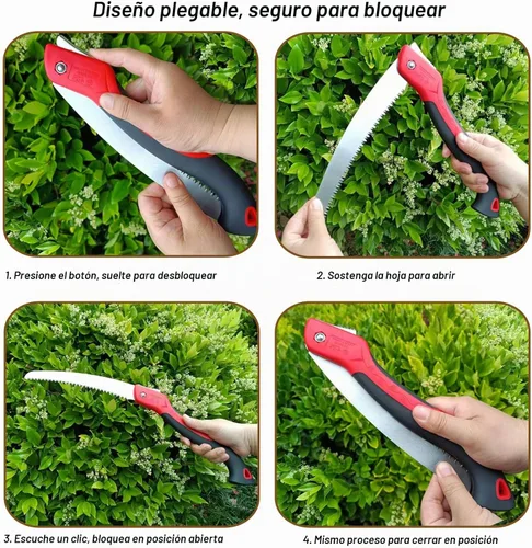 Vista 5 de Sierra de poda resistente de 8 pulgadas, sierra de mano plegable con hoja curvada SK5, dientes de afeitar de triple corte utilizados para árboles
