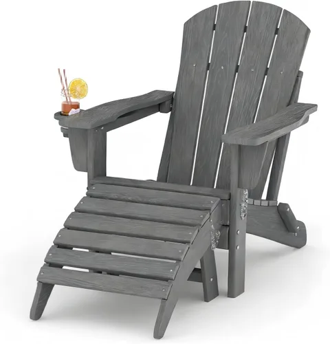 Vista 27 de Juego de 2 sillas Adirondack plegables HDPE con mesa auxiliar, color negro