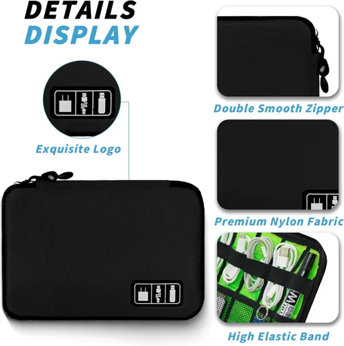 Vista 2 de Organizador de Electrónica, Funda Organizadora de Cables de Viaje, Bolsas Organizadoras de Cables Portátiles, Estuche de Almacenamiento