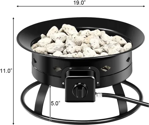 Vista 6 de S AFSTAR Cuenco de fuego de gas de 19 pulgadas, 58,000 BTU portátil de propano con tapa, piedra de lava de piedra, anillo estabilizador de tanque