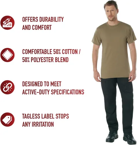 Vista 7 de Rothco AR 670-1 Camiseta marrón coyote – Camiseta uniforme de manga corta con cuello redondo y capa base