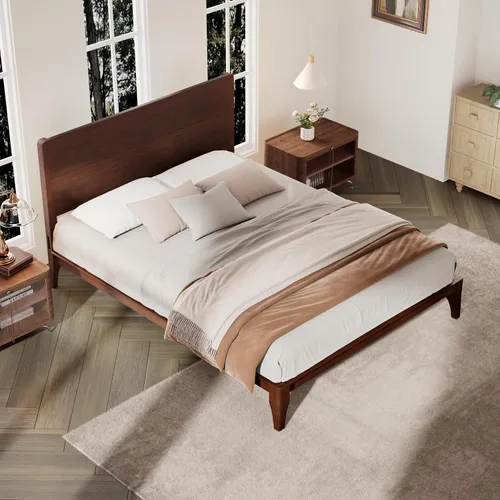 Vista 12 de Cama de plataforma tamaño Queen con cabecero y estribo, color marrón
