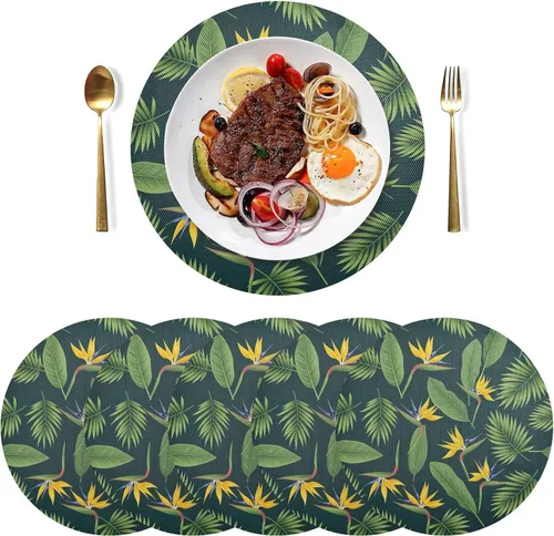 Vista 3 de Tropical Palm Leaves Dining Room Table Placemats, Non Slip Washable Table Mats Set for Kitchen Table one sizex1