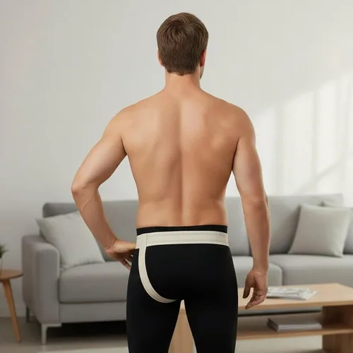 Vista 3 de ORTONYX Cinturón de soporte de armadura de hernia inguinal de ingle - Izquierda Beige