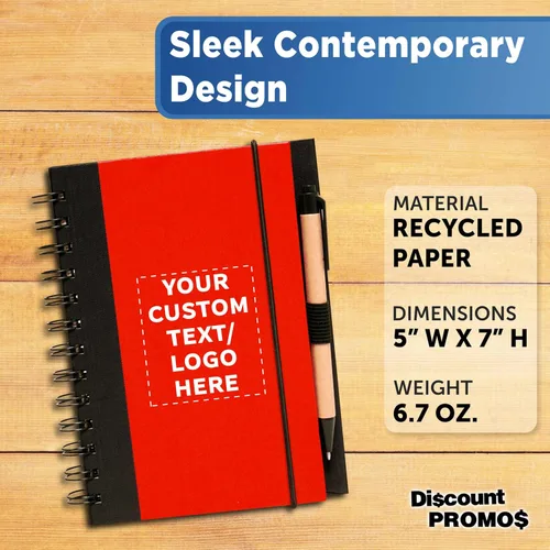 Vista 4 de DISCOUNT PROMOS Juego de 100 cuadernos de bloques ecológicos personalizados con bolígrafos, paquete a granel personalizado, perfecto