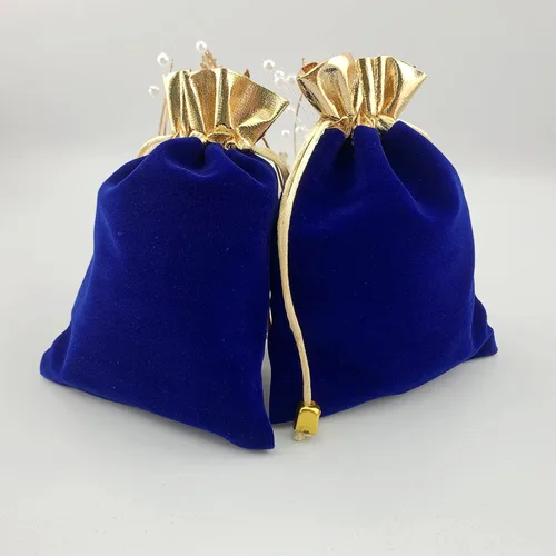 Vista 6 de Palmhomee Paquete de 12 bolsas de terciopelo con cordón para regalo bolsa de terciopelo para joyas bodas y fiestas 5 x 6 pulgadas azul rey apertura