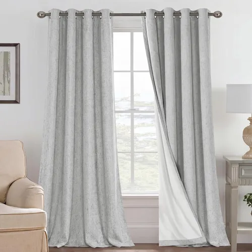 Vista 250 de H.VERSAILTEX Cortinas 100% opacas con aislamiento térmico, texturizadas, de lino, con bloqueo completo de calor y luz, para sala de estar y Negro