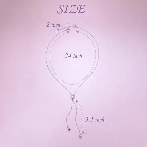 Vista 4 de FLYOW Collar de cadena larga de plata de ley con forma de lágrima en Y Lariat, collar de suéter de declaración, collares de Navidad, regalos
