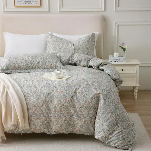 Vista 123 de ABREEZE Juego de funda de edredón tamaño individual con cierre de botón, 100% algodón egipcio, juego de ropa de cama floral de granja, color rosa, 3