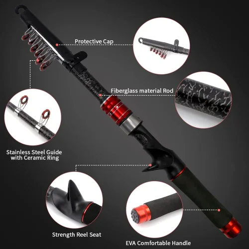 Vista 2 de Telescopic Fishing Rod and Reel Combos, Carbon Fiber Fishing Rod with Stainless Steel Baitcasting Reel Portable Fishing Pole Reel Combo for Travel