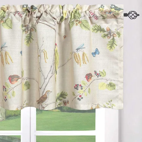 Vista 37 de Leeva Cortinas rústicas de cocina con estampado floral verde mezclado de lino para media ventana, para comedor, bolsillo para barra, cafetería