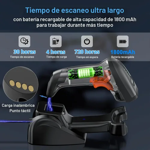 Vista 2 de Symcode Escáner de código de barras QR industrial Bluetooth con soporte de carga inalámbrico, escáner de código de barras inalámbrico 2D 1D Escáner