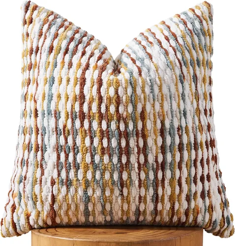 Vista 17 de AmHoo - Funda decorativa de almohada estilo bohemio de chenilla, funda de almohada con borlas tuftadas para sofá, cama, dormitorio, sala de estar