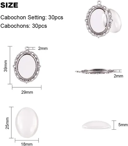 Vista 4 de PH PandaHall 60 piezas de bisel colgante en blanco – 30 bandejas colgantes ovaladas para fotos con 30 cabujones de cristal para bodas, novias, ramo