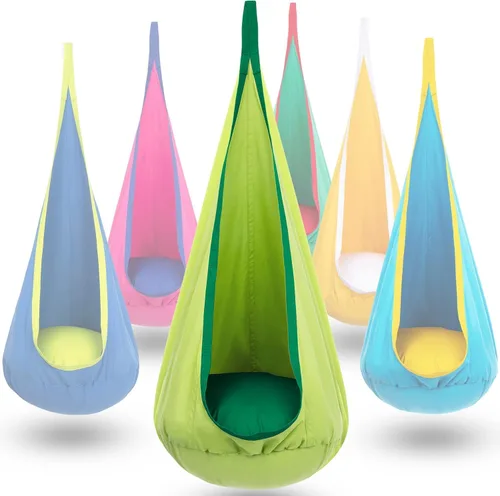 Vista 12 de Y- STOP Columpio de cápsula para niños, silla hamaca colgante sensorial para interiores con almohada inflable, asiento de columpio sensorial