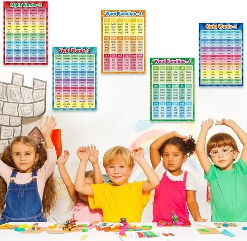 Vista 7 de Outus Carteles educativos para familias con palabras visuales, gráficos educativos preescolares con 100 puntos de pegamento, decoraciones