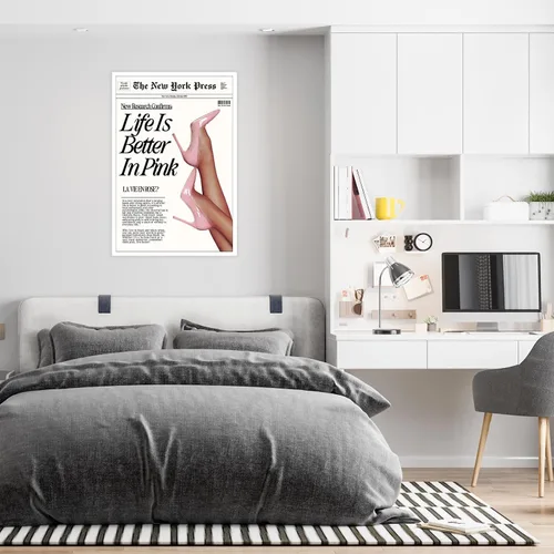 Vista 5 de Póster de moda rosa bebé divertido póster de los años 70 The New York Press Wall Art Life Is Better in Pink Hot Girl Impresiones en lienzo