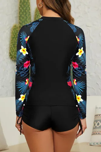 Vista 3 de SHEKINI Trajes de baño de manga larga con cordón corto para mujer, 3 piezas
