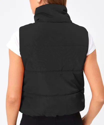 Vista 4 de Trendy Queen Chaleco acolchado para mujer, sin mangas, ropa de abrigo de invierno, cálido, ligero, a la moda, cuello alto, chaleco de plumón