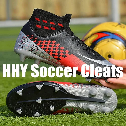 Vista 6 de HHY Zapatos de fútbol para hombre con tacos de fútbol con cordones y puntas antideslizantes