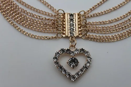 Vista 3 de TFJ - Pulsera de moda occidental para mujer, cadena de metal dorado, dije de corazón plateado, Metal