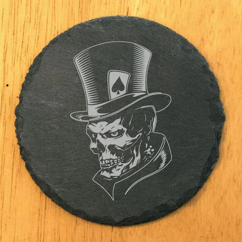 Vista 2 de Top Hat & Terror: Skull Joker Posavasos - Pizarra redonda - Juego de 4