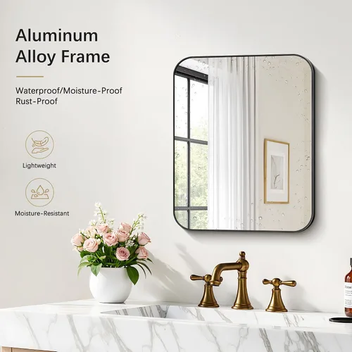 Vista 5 de DESBING 16"x20" Bathroom Mirror for Over Sink, Black Framed Wall Mirror Negro