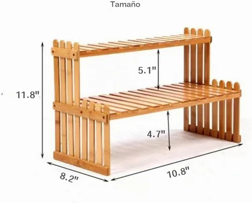 Vista 3 de Estante de plantas de bambú de 2 niveles de 14.6"/10.8"/18.5"/22.8", soporte para macetas de flores de escritorio, estante de escritorio ajustable